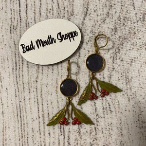 *Handmade Repurposed Indigo and Berries with Leaves Earrings by JoeyFiveCents